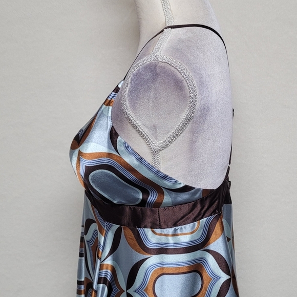 90s Vintage My Michelle Retro Geometric Print Satin Racerback Mini Slip Dress M - Picture 7 of 11
